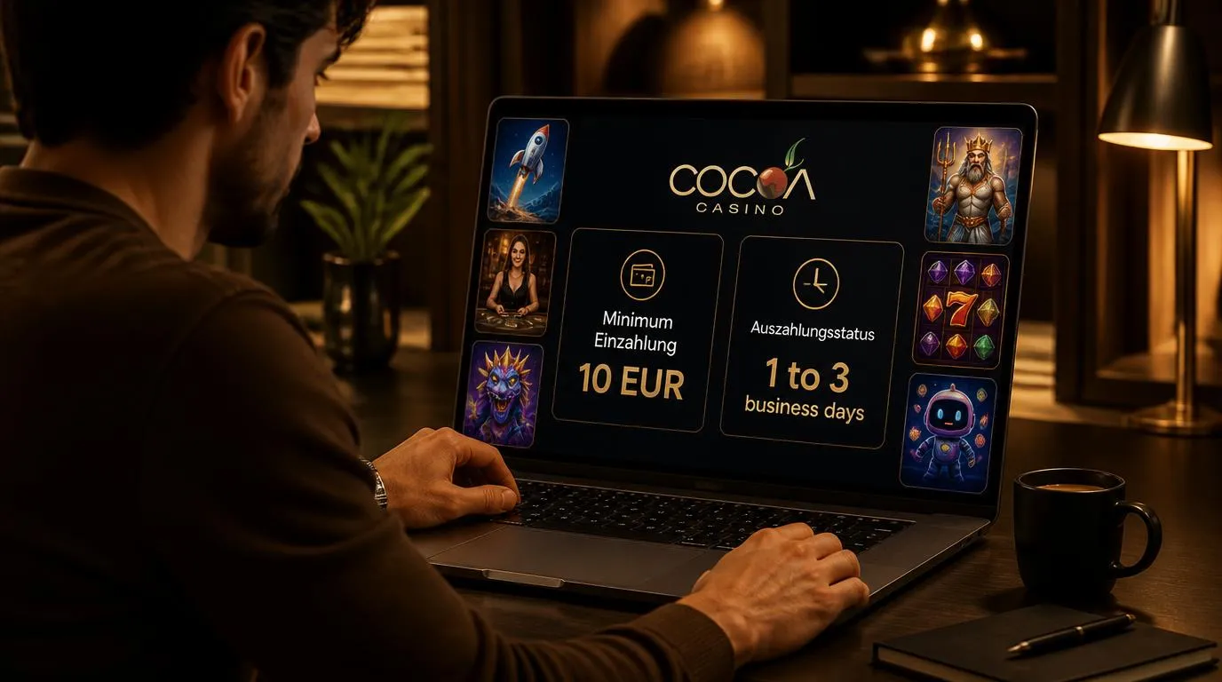 Casino-Spieler betrachtet auf einem Laptop schnelle Auszahlungen und Spiele von führenden Softwarestudios